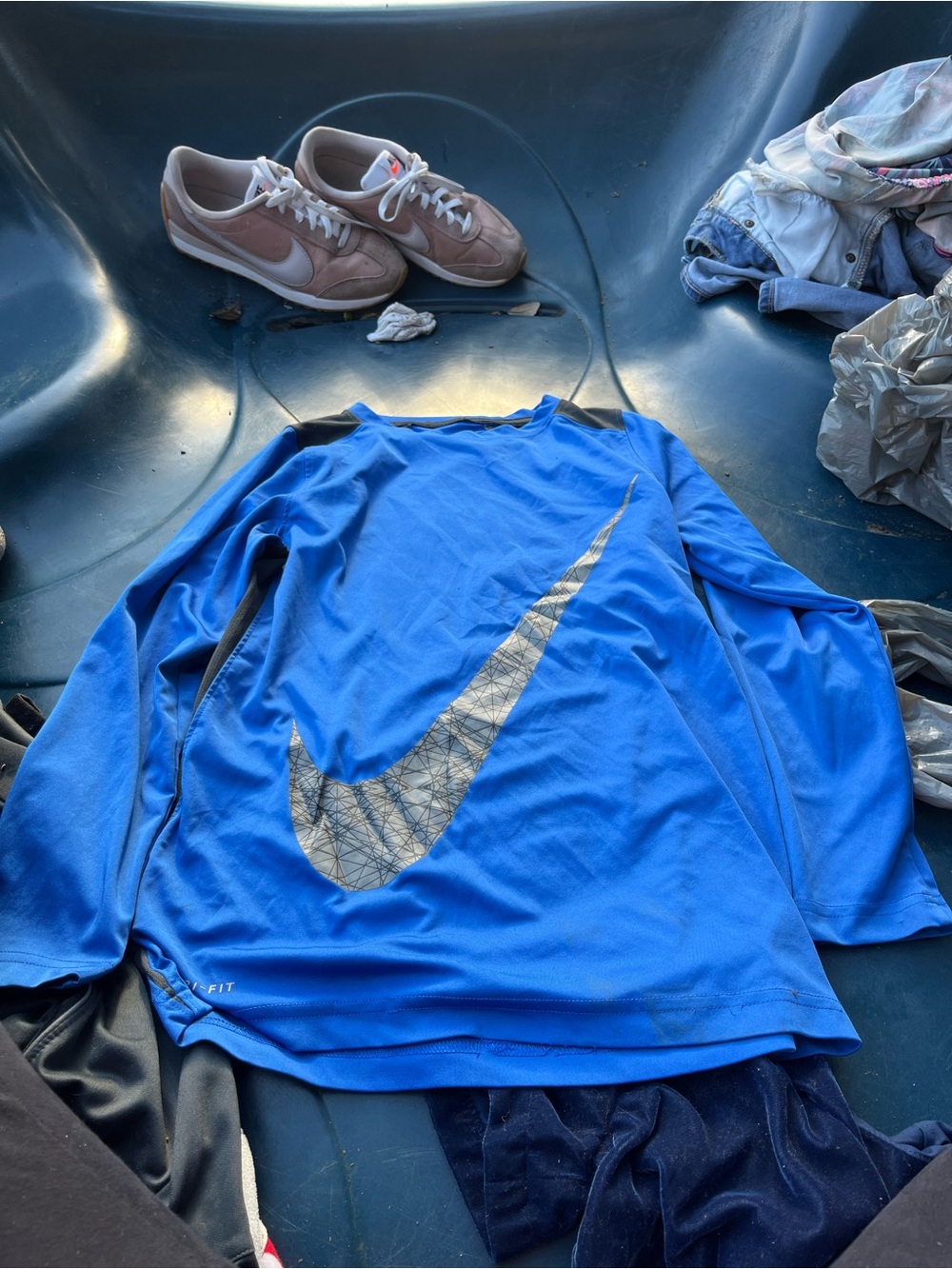 Nike Blue Long-Sleeve Performance Top with Silver Swoosh